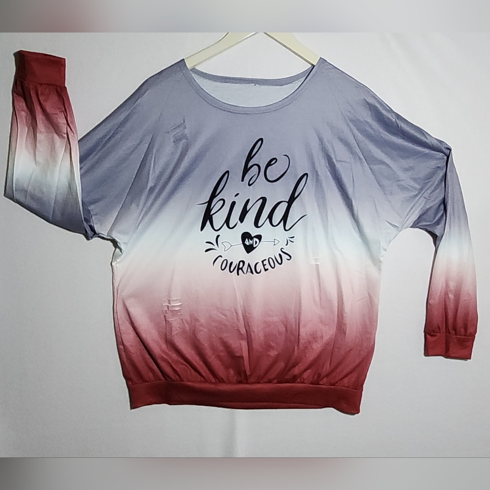 "Be Kind and Courageous" Tie Dye Womens Long Sleeve T-Shirt Size Large NWOT.